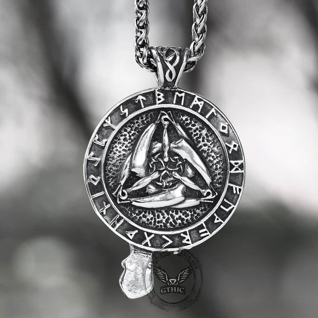 Raven And Triskele Stainless Steel Viking Pendant Main Image