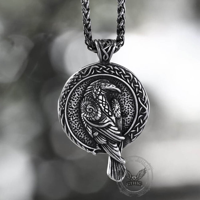 Raven And Triskele Stainless Steel Viking Pendant Hover Image