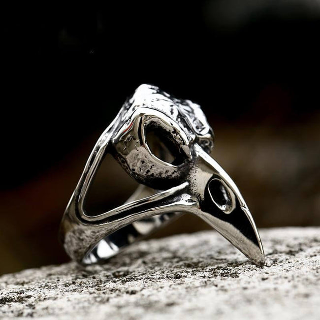 Raven Beak Skull Stainless Steel Ring Hover Image