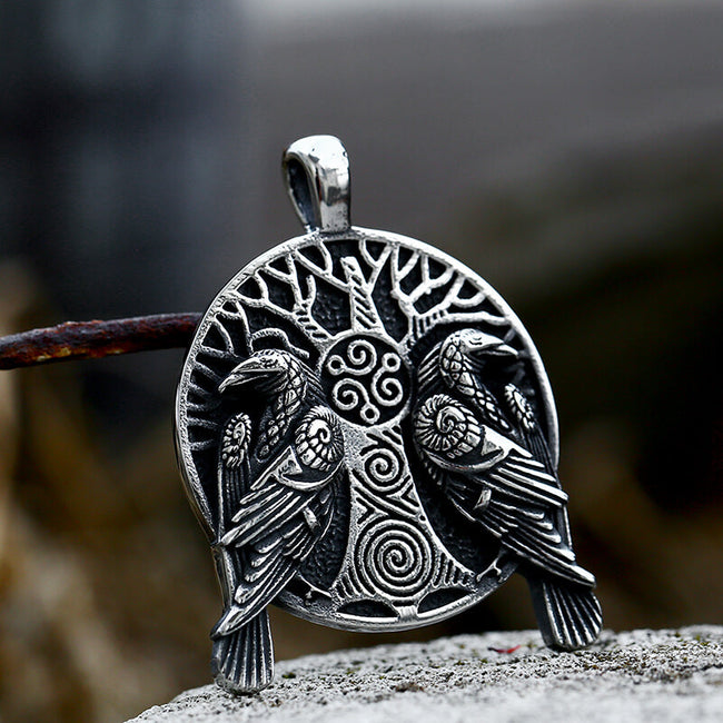 Raven Tree Of Life Stainless Steel Viking Pendant Hover Image