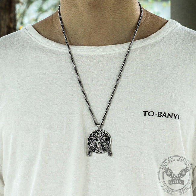 Raven Tree Of Life Stainless Steel Viking Pendant Main Image