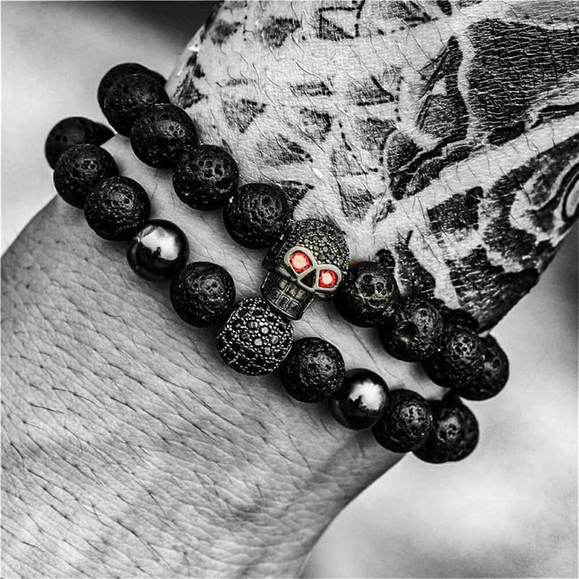 Red Eye Skull Volcanic Rock Bracelet Set Main Image