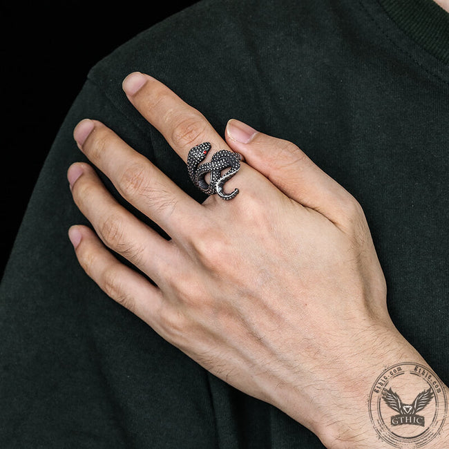 Red Eye Snake Stainless Steel Animal Ring Main Image