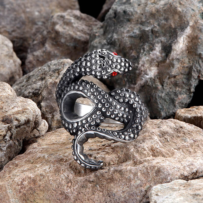 Red Eye Snake Stainless Steel Animal Ring Hover Image