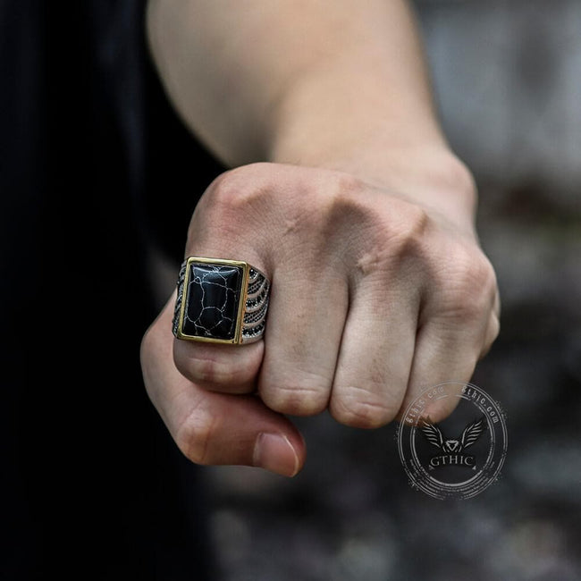 Retro Black Stone Stainless Steel Zircon Ring Main Image