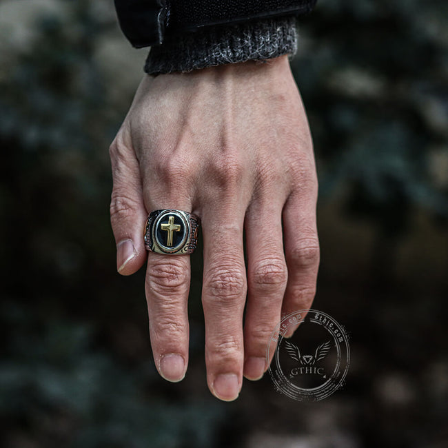 Retro Cross Stainless Steel Religious Ring Main Image