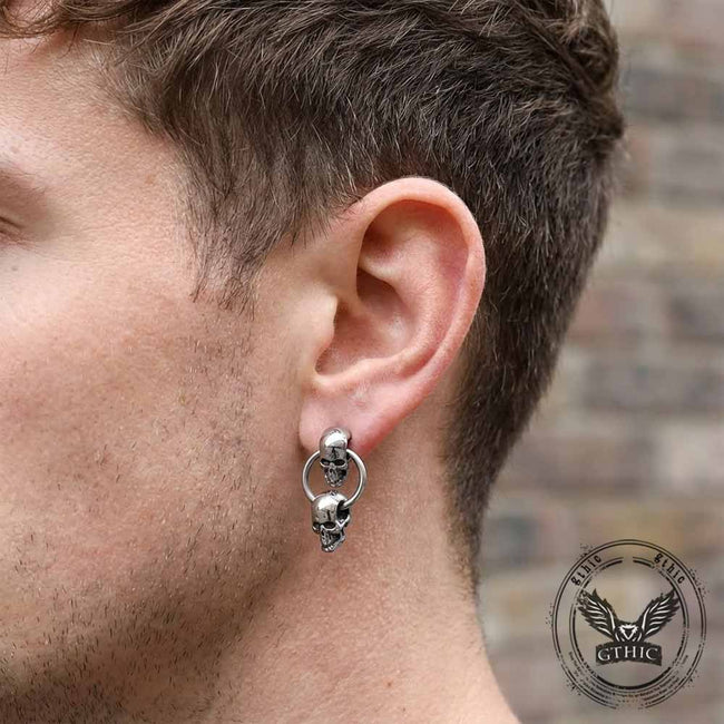 Retro Double Skull Stainless Steel Stud Earrings Main Image