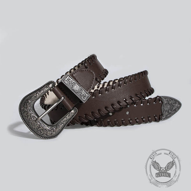 Retro Pattern Brown PU Leather Belt Main Image