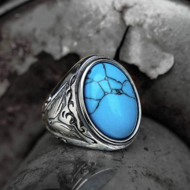 Retro Pattern Gem Stainless Steel Ring Hover Image