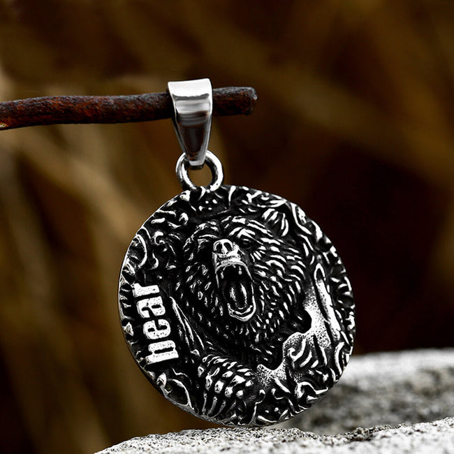 Retro Roaring Bear Stainless Steel Animal Pendant Hover Image