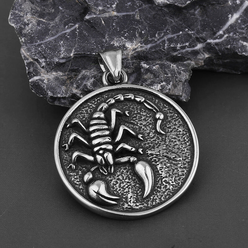Retro Scorpion Stainless Steel Animal Round Pendant