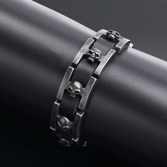Retro Skull Heads Watch Buckle Stainless Steel Bracelet Hover Image