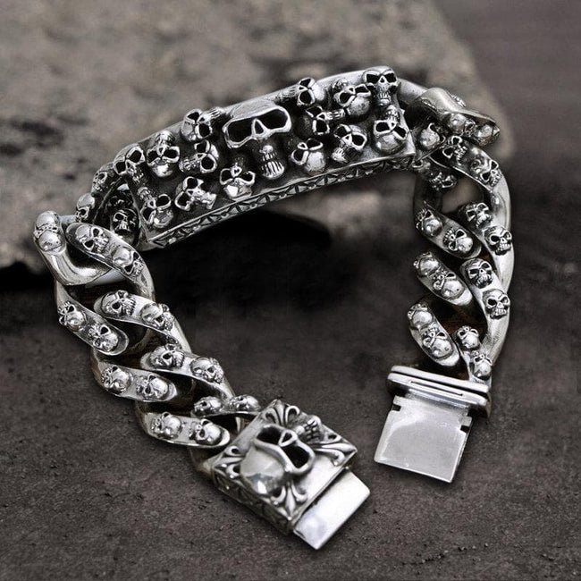 Retro Sterling Silver Skull Bracelet Hover Image