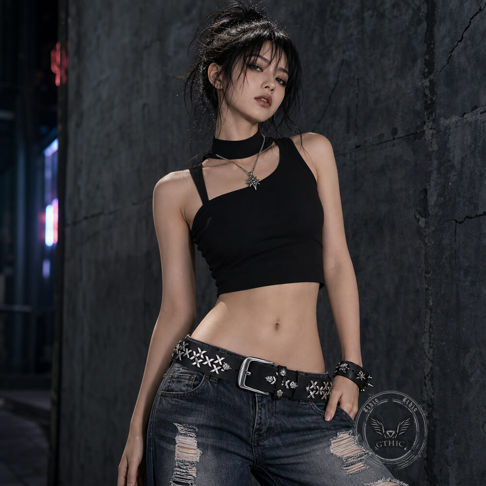 Retro Western-Style Flame Rivets Genuine Leather Belt