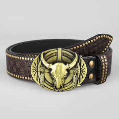 Retro Western Cowboy Bull Relief Pattern PU Leather Belt
