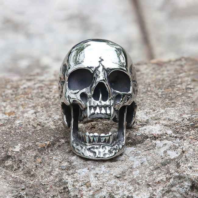 Roaring Stainless Steel Skull Ring Hover Image