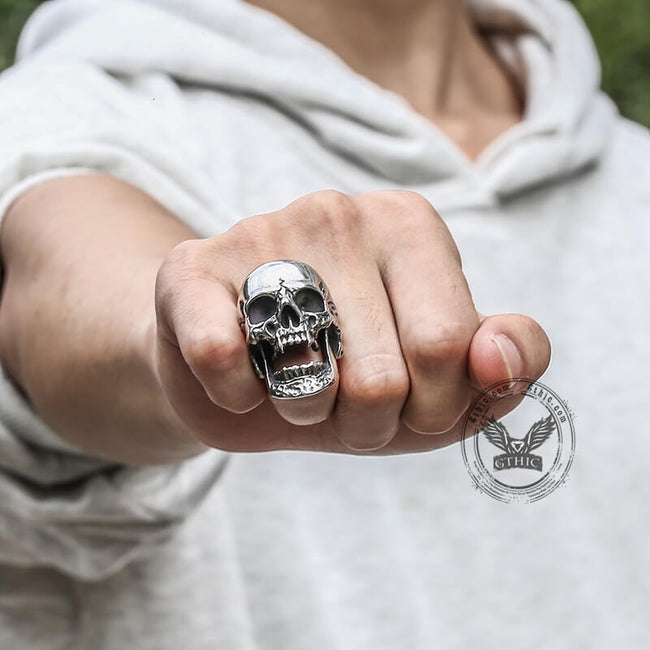 Roaring Stainless Steel Skull Ring Main Image