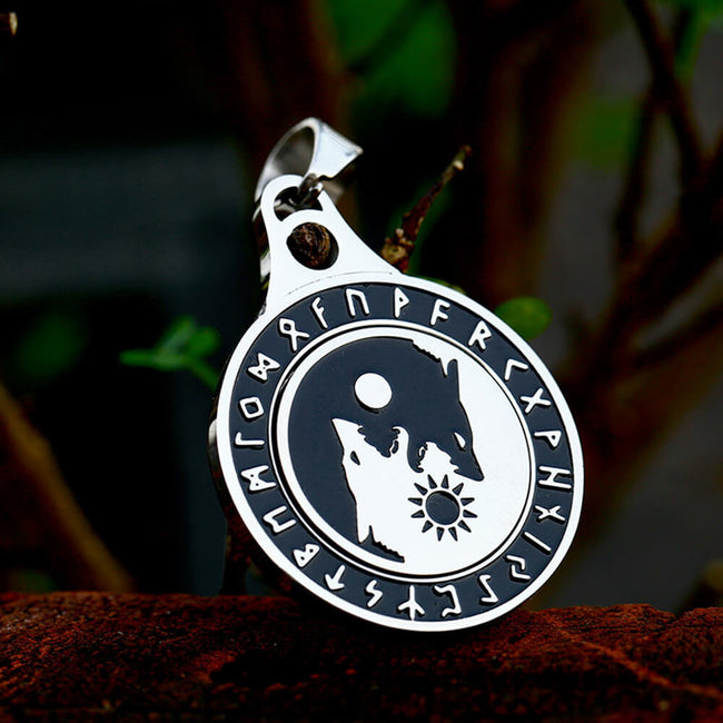 Rotatable Skoll and Hati Wolf Runes Stainless Steel Pendant Hover Image
