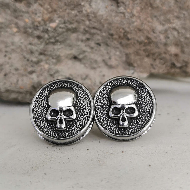 Round Shape Stainless Steel Skull Stud Earrings Hover Image