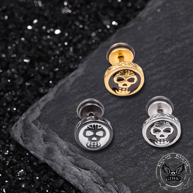 Round Skull Stainless Steel Stud Earrings Hover Image