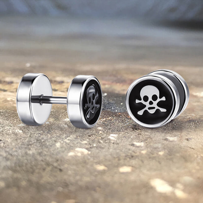 Round Stainless Steel Skull Stud Earring Hover Image