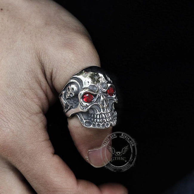 Ruby & Sapphire Eye Stainless Steel Skull Ring Main Image