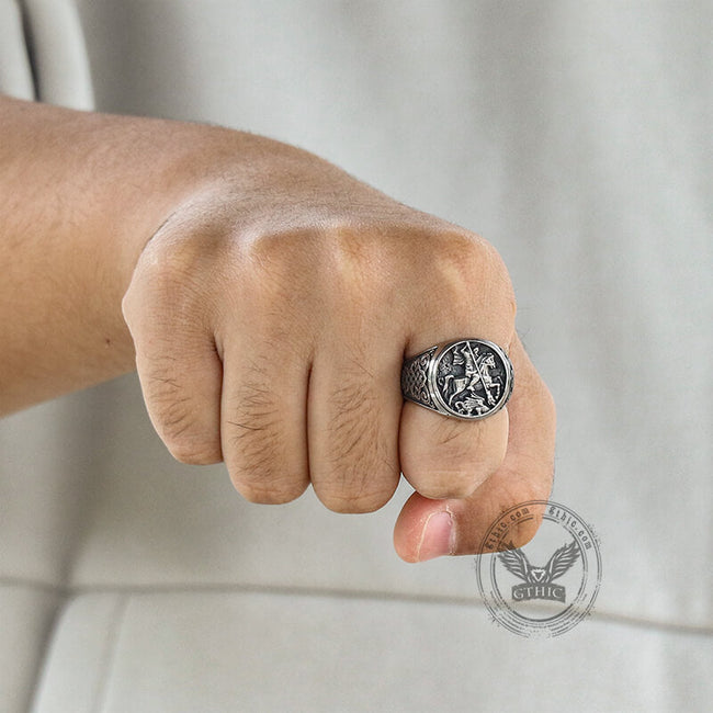 St. George and The Dragon Stainless Steel Religion Ring Main Image