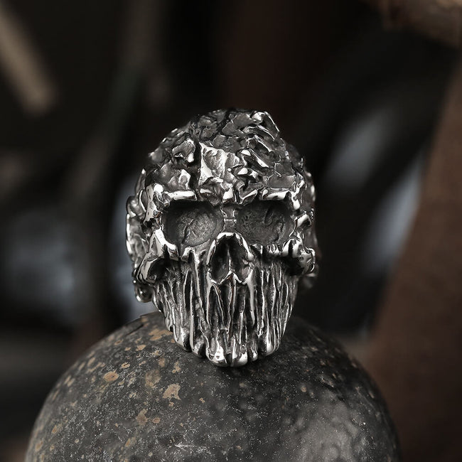 Scar Crack Stainless Steel Skull Ring Hover Image