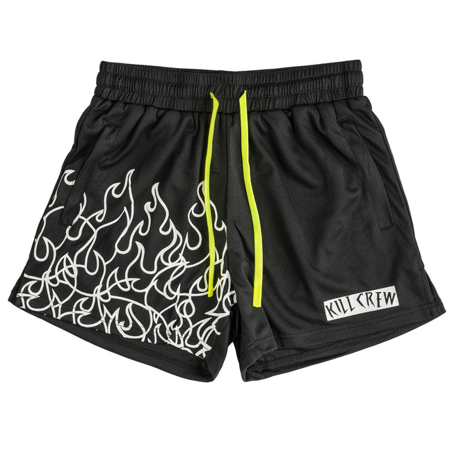 MUAY THAI FLAME SHORTS (MID THIGH CUT) - BLACK / WHITE Hover Image