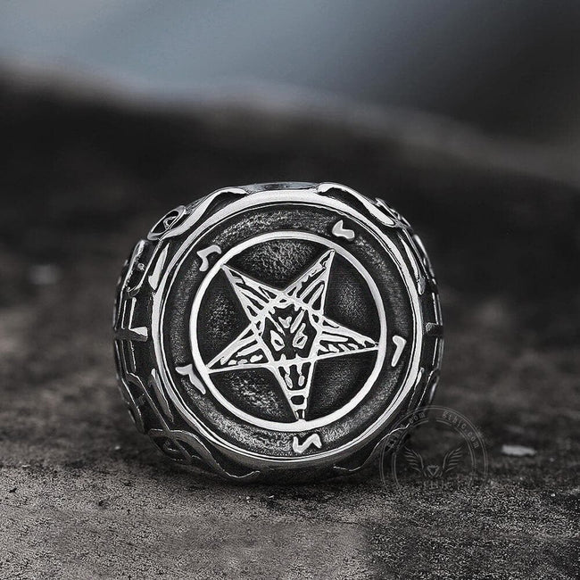 Sigil of Baphomet Stainless Steel Satan Ring Hover Image
