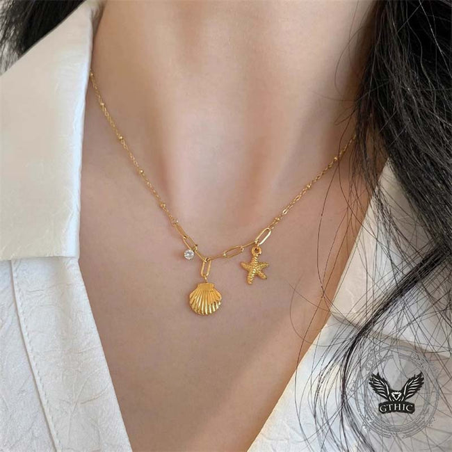 Simple Starfish Shell Stainless Steel Necklace Main Image