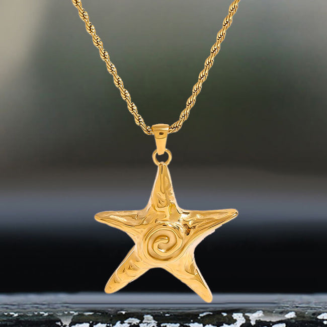 Simple Swirl Starfish Stainless Steel Necklace Hover Image