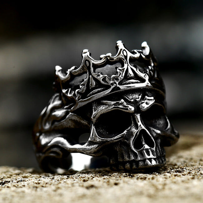 Skeleton King Crown Stainless Steel Skull Ring Hover Image