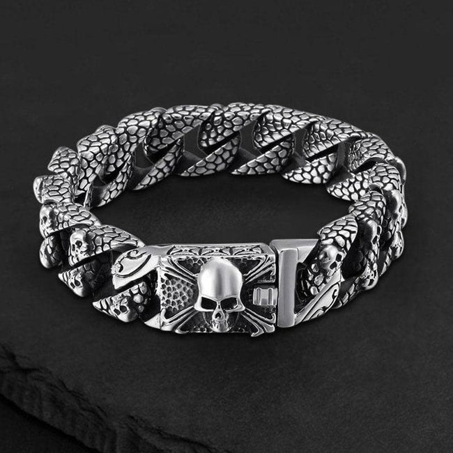 Skull and Cross Stainless Steel Bracelet Hover Image
