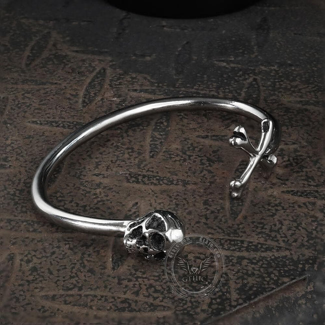 Skull and Crossbones Stainless Steel Open Bracelet Main Image