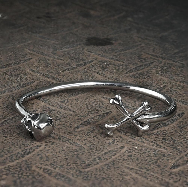 Skull and Crossbones Stainless Steel Open Bracelet Hover Image