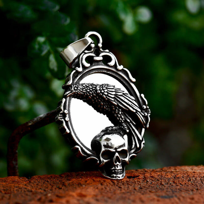 Skull And Raven Stainless Steel Pendant Hover Image