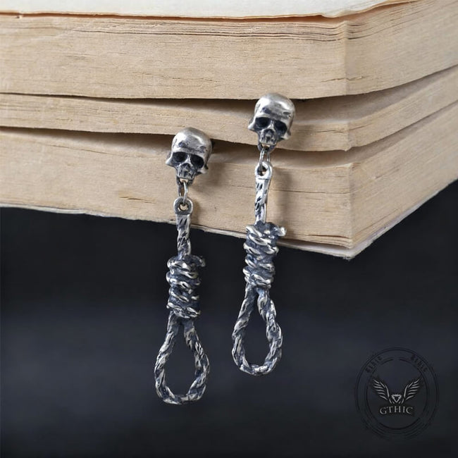 Skull And Rope Knot Sterling Silver Drop Earrings Hover Image