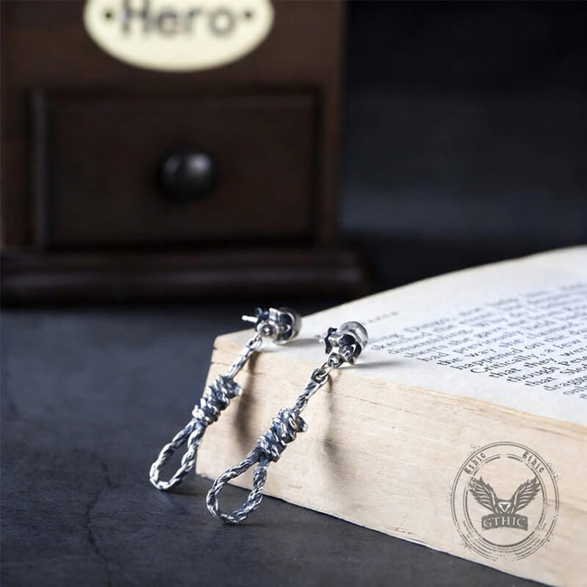 Skull And Rope Knot Sterling Silver Drop Earrings Main Image