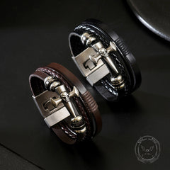 Skull Cross PU Leather Braided Biker Alloy Bracelet