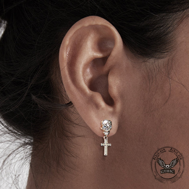 Skull Cross Sterling Silver Asymmetric Stud Earrings Main Image
