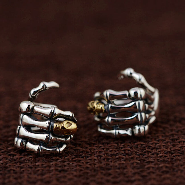 Skull Hand Sterling Silver Goth Earrings Hover Image