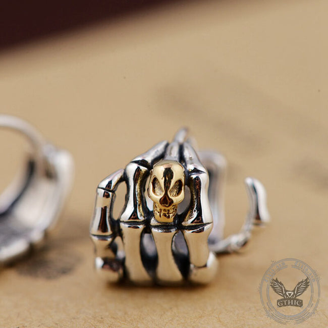 Skull Hand Sterling Silver Goth Earrings Main Image