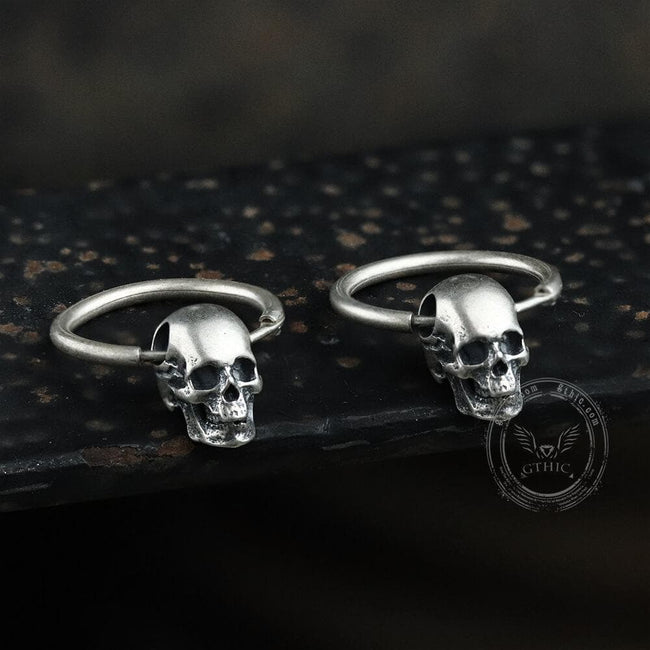 Skull Head Sterling Silver Earring Hover Image