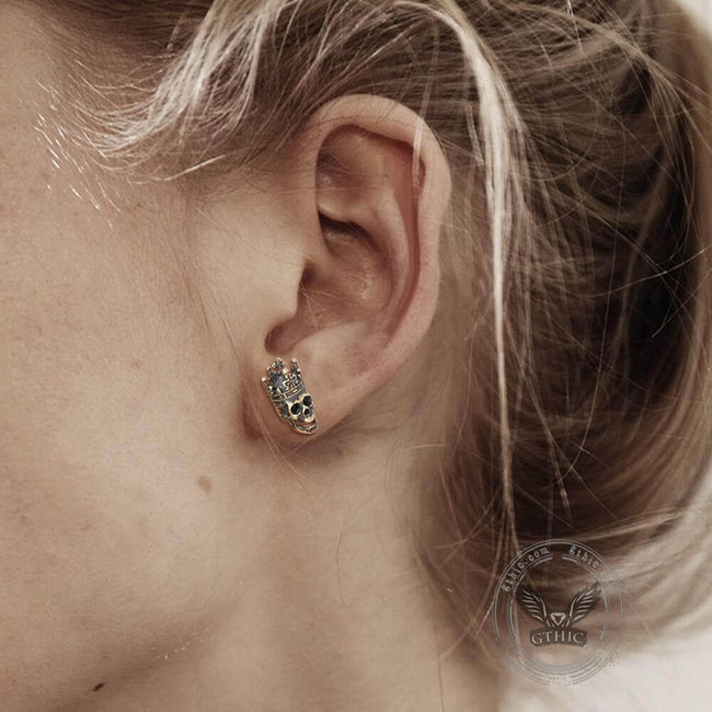 Skull King Crown Sterling Silver Stud Earrings Main Image