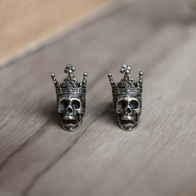 Skull King Crown Sterling Silver Stud Earrings Hover Image