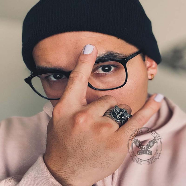 Skull Moth Butterfly Stainless Steel Ring Main Image
