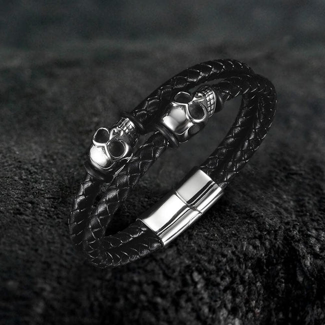 Skull Stainless Steel Leather Bracelet Hover Image
