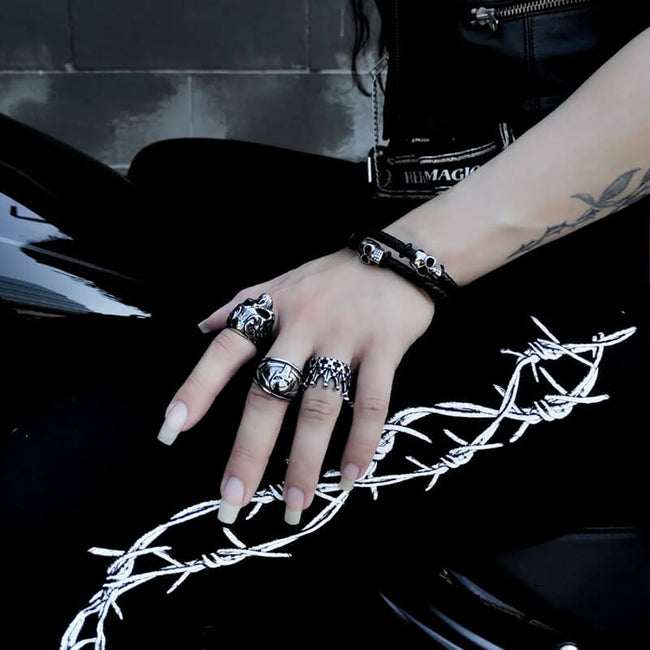 Skull Stainless Steel Leather Bracelet Main Image