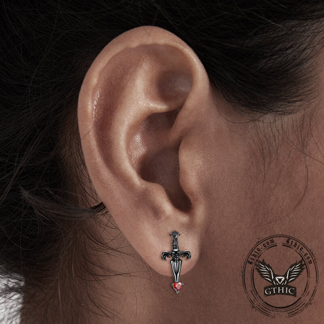 Skull Sword Sterling Silver Gothic Stud Earrings Main Image